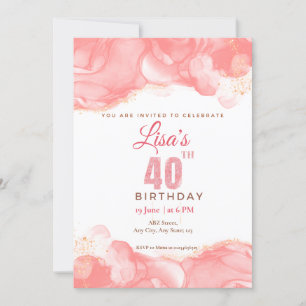 Watercolor Pink glitter 40th birthday  Invitation