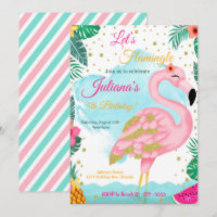 Watercolor Pink Glitter Flamingo Birthday Invite