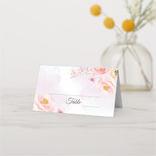 Watercolor Pink & Gold Floral Wedding Place Card