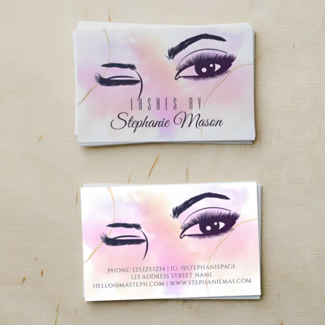 Watercolor Pink Gold Lashes Eyes White Chic Calling Card (Creator Uploaded)
