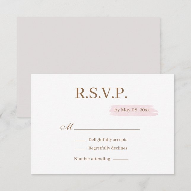 Watercolor Pink Gold White Elegant Wedding RSVP Invitation (Front/Back)