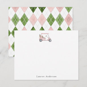 Watercolor Pink golf cart Golfer Card