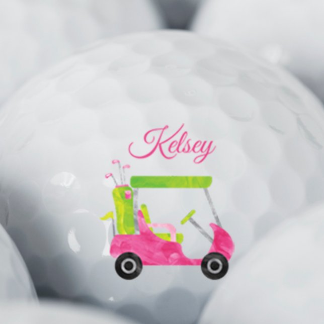 Watercolor Pink Golf Cart Personalised Balls (Creator Uploaded)