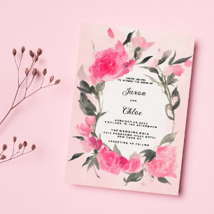 Watercolor  pink gray floral theme Wedding Invitation