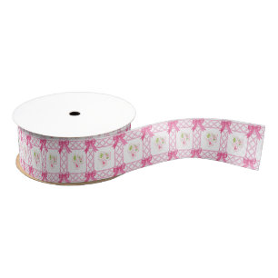 Watercolor Pink & Green Bow Mahjong Grosgrain Ribbon