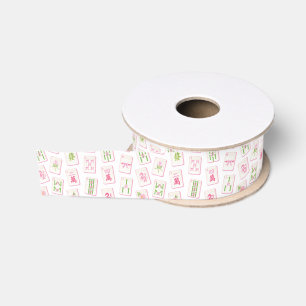 Watercolor Pink & Green Bow Mahjong Grosgrain Ribbon