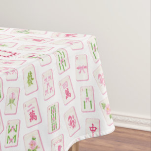 Watercolor Pink & Green Bow Mahjong Tablecloth