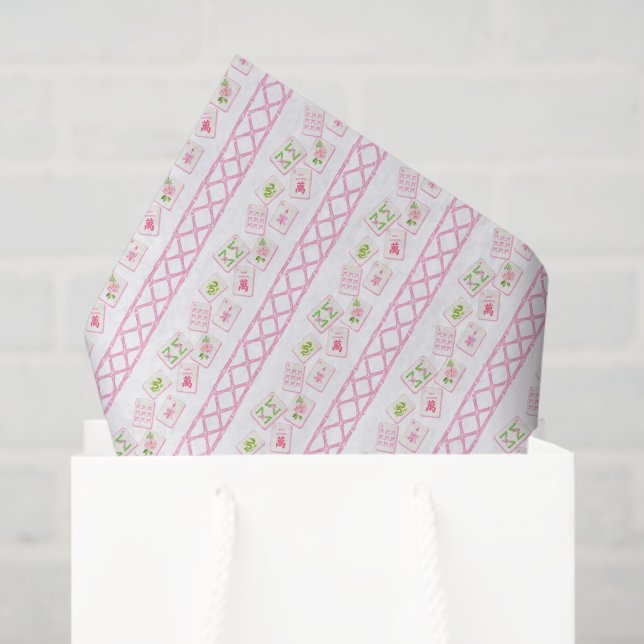 Watercolor Pink & Green Bow Mahjong Tissue Paper (Gift Bag)