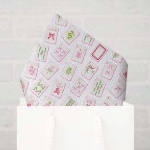 Watercolor Pink & Green Bow Mahjong Tissue Paper