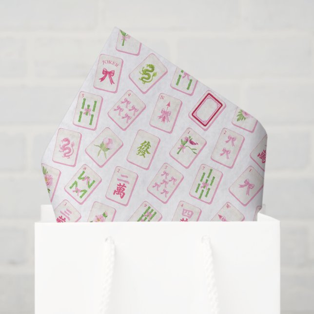 Watercolor Pink & Green Bow Mahjong Tissue Paper (Gift Bag)