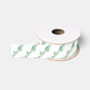 Watercolor Pink & Green Christmas Garland Grosgrain Ribbon