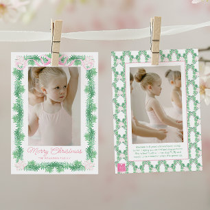Watercolor Pink & Green Christmas Garland Photo Holiday Card