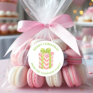 Watercolor Pink & Green Christmas Gift Classic Round Sticker