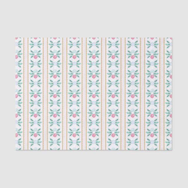Watercolor Pink & Green Christmas Grandmillennial Tissue Paper (Front)