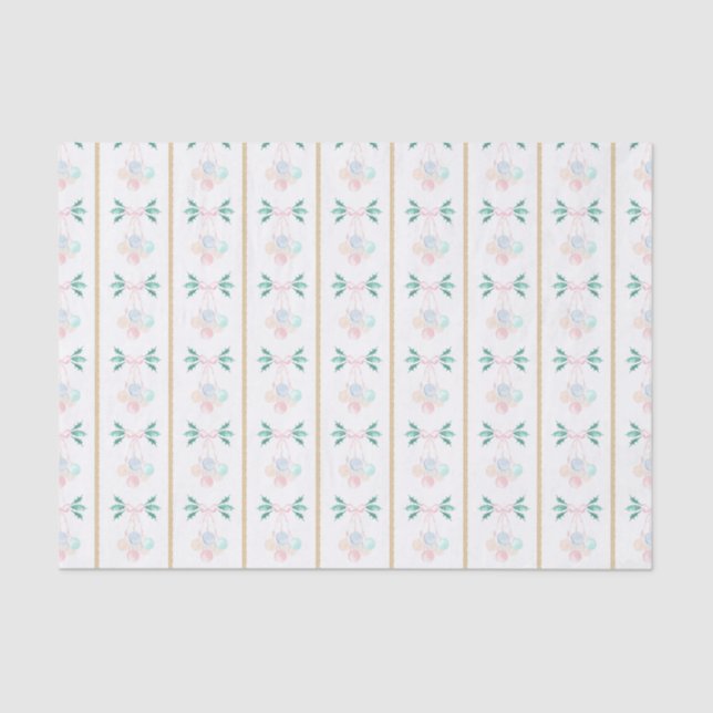 Watercolor Pink & Green Christmas Grandmillennial Tissue Paper (Front)