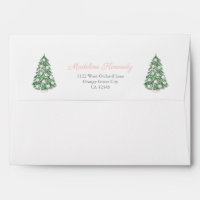 Watercolor Pink Green Christmas Tree Tartan Lined