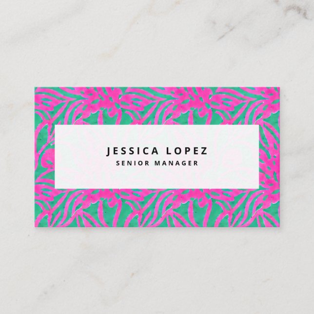 Watercolor Pink + Green Damask Professional Busine Business Card (Front)