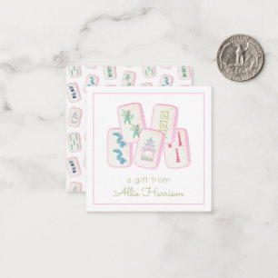 Watercolor Pink & Green Mahjong Tiles Enclosure Card