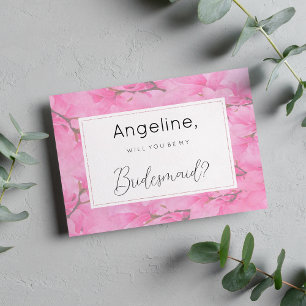 Watercolor pink green orchid flowers Bridesmaid Invitation