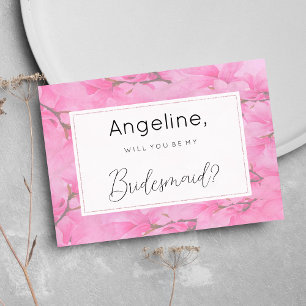 Watercolor pink green orchid flowers Bridesmaid Invitation