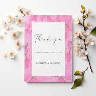 Watercolor pink green orchid flowers Thank You Invitation