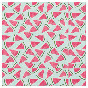 Watercolor Pink Green Watermelon Triangles Fabric