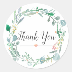 Watercolor Pink Greenery Baby Shower Thank You Classic Round Sticker