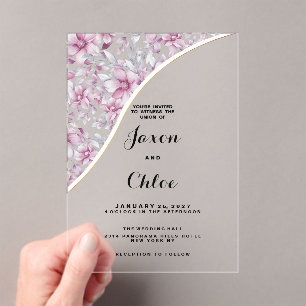 Watercolor pink grey botanical floral Wedding Acrylic Invitations