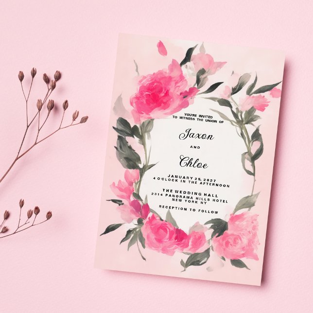 Watercolor  pink grey floral theme Wedding Invitation (Watercolor pink gray floral theme Wedding )