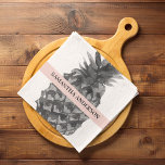 Watercolor Pink & Grey Pineapple | Your  Name Tea Towel<br><div class="desc">Watercolor Pink & Grey Pineapple | Your  Name</div>