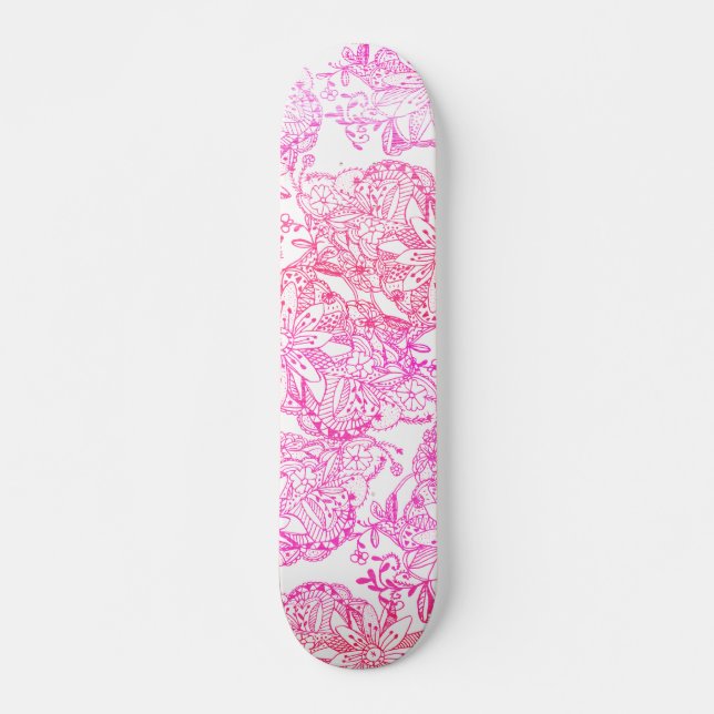 Watercolor pink hand painted tangle floral pattern skateboard (Front)