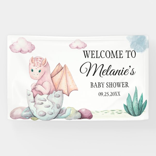 Watercolor Pink Hatching Dragon Pink Clouds  Banner (Horizontal)