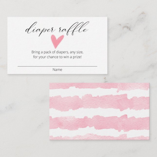 Watercolor pink heart modern diaper raffle tickets enclosure card (Front/Back)