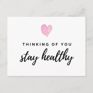 Watercolor Pink Heart Thinking of You Stay Healthy Postcard