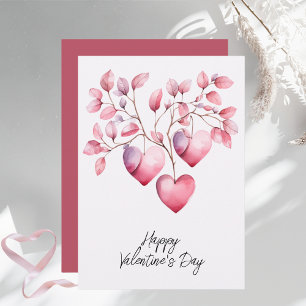Watercolor Pink Hearts Happy Valentine's Day Holiday Card
