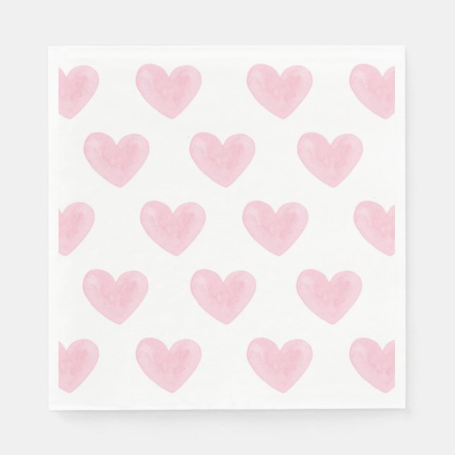 Watercolor pink hearts. Love. Blush Valentines Napkin (Front)