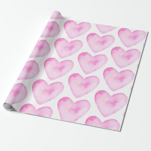 Watercolor Pink Hearts Pattern Cute Girls Wrapping Paper