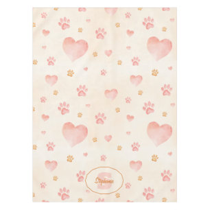 Watercolor Pink Hearts & Paw Prints Pattern Tablecloth