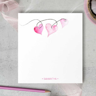 Watercolor Pink Hearts Personalised Stationery Not Notepad