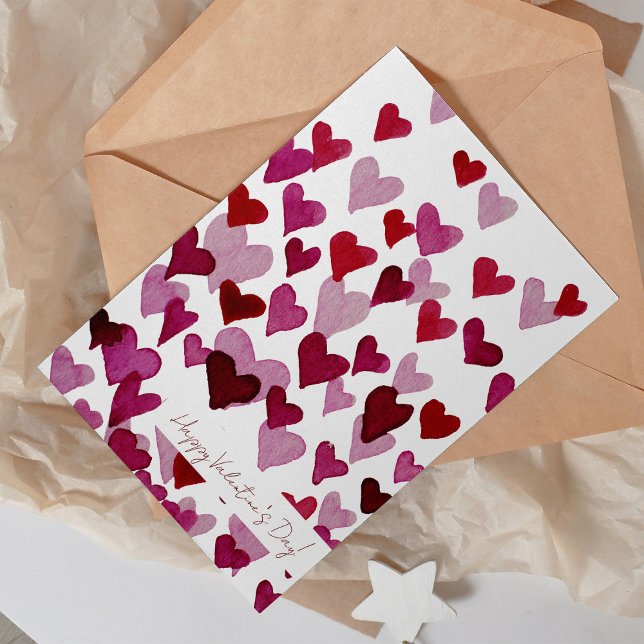 Watercolor pink hearts Valentine's Day Card (Creator Uploaded)