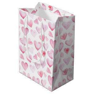 Watercolor Pink Hearts Valentine's Day  Medium Gift Bag