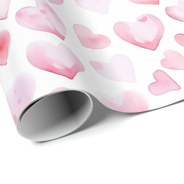 Watercolor Pink Hearts Valentine's Day  Wrapping Paper (Roll Corner)