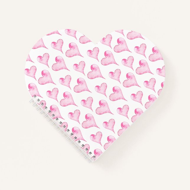 Watercolor Pink Hearts Valentine's Gift Notebook (Front)
