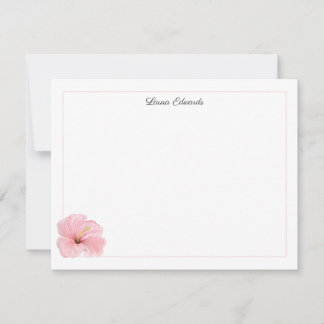 Watercolor Pink Hibiscus Flower Personalised Card