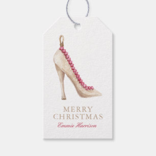 Watercolor Pink High Heel Shoe Ornament Christmas Gift Tags
