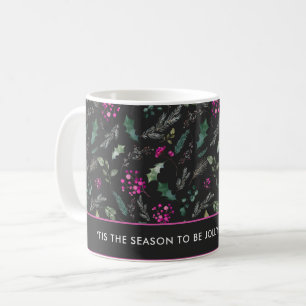 Watercolor Pink Holly Christmas Coffee Mug