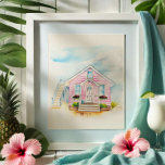 Watercolor Pink House Portrait Poster<br><div class="desc">This charming watercolor painting of a house features a whimsical pink house inspired by tropical architecture and coastal charm. Created by Victoria Grigaliunas, a Palm Beach, Florida watercolor artist, this piece is part of her Florida watercolors collection and captures the essence of beachside living. Perfect as a keepsake for your...</div>