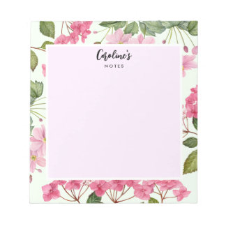 Watercolor Pink Hydrangea and Japanese Anemone Notepad