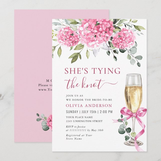 Watercolor Pink Hydrangea Bridal Shower Invitation (Front/Back)