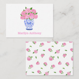 Watercolor Pink Hydrangea Chinoiserie Name Card